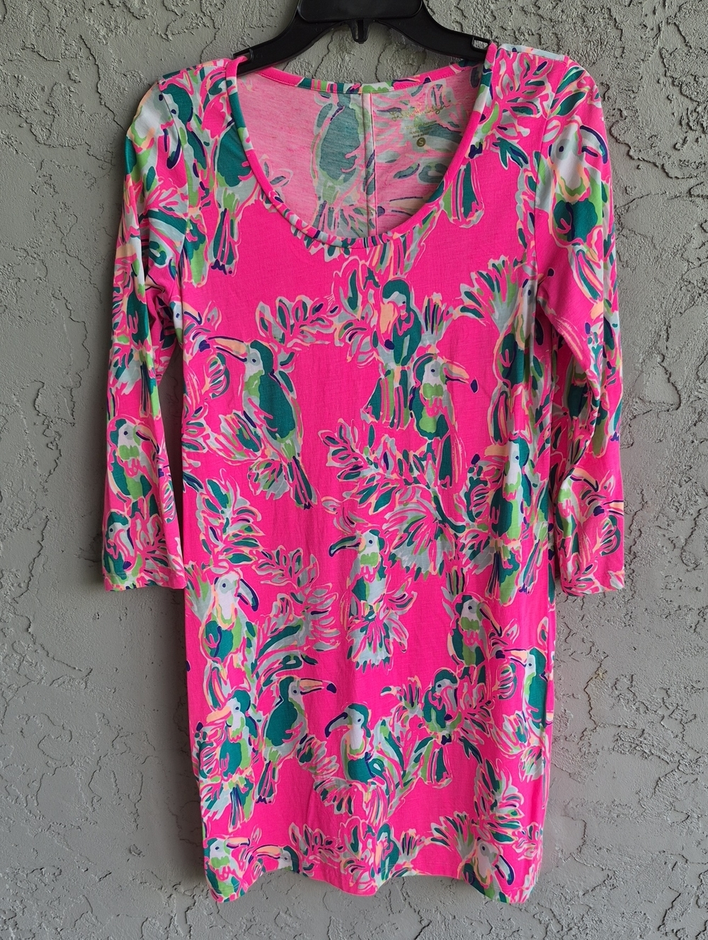 Lilly Pulitzer Pink Tropical Toucan Print Long Sleeve Dress